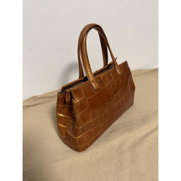 Monsac Satchel Bag Womens Brown Croc Embossed Leather Top Handle Purse Tote Zip - Picture 2 of 12